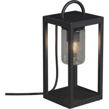 Lámpara de terraza Bolonia Mini Konstsmide, altura 33cm, luz de piso moderna para exterior, E27, 230V, color negro, incluye cable de enchufe de 5 metros, clasificación IP44