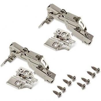 Emuca 1015107 Pack de 2 bisagras de cazoleta Ø35mm 165° cierre suave para puerta arremetida y suplementos para atornillar con regulación excéntrica