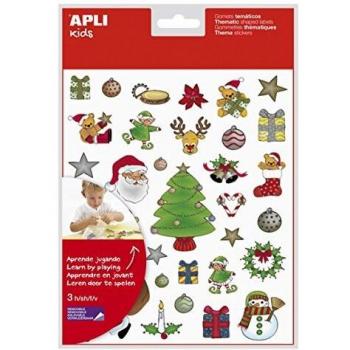 APLI Kids - Bolsa de gomets navidad, 3 hojas adhesivo removible