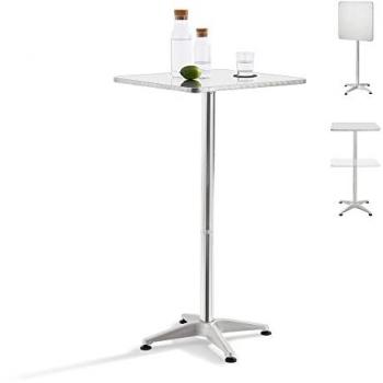 Mesa de Bar y Bistro Järpen, Altura Ajustable 75-115 cm, Cuadrada, Aluminio y MDF, Color Plata