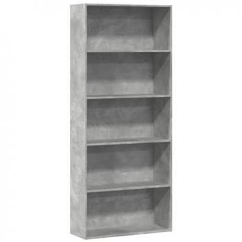 Estantería de madera de ingeniería gris con hormigón, dimensiones 80x30x189cm, librería, armario para libros y armario de almacenaje