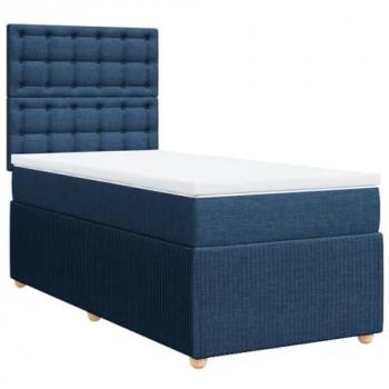 Cama Box Spring con colchón de tela azul 90x200 cm