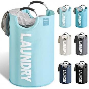 YOUDENOVA Cesto de Lavandería Cesto de Ropa Sucia Cesta Ropa Plegable Cestas Almacenaje capacidad 82L con asa azul claro