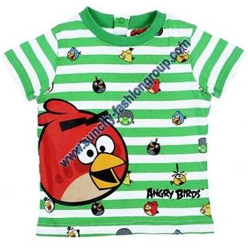 Camiseta de manga corta para bebé, diseño de Angry Birds, color azul y verde de 6 a 23mois azul Rayé blanc/vert Talla:12 meses