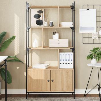 Estantería Hoffu con 2 Puertas y 3 Estantes en Roble Claro, Dimensiones: 154,5x76,5x30 cm