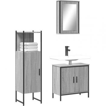 Set de muebles de baño 3 piezas gris Sonoma madera contrachapada multicapa