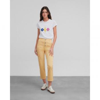 Pantalón mujer denim cargo amarillo - Regular fit