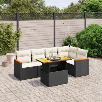 6-Piece Black Poly Rattan Garden Sofa Set with Cushions