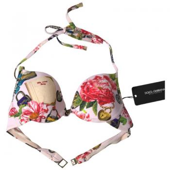 Dolce & Gabbana Pink Floral Halter Beachwear Swimwear Bikini Top - IT1 | XS