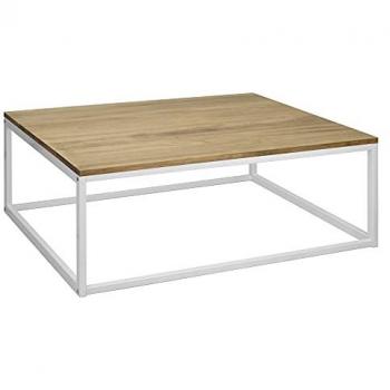 Mesa de Centro iCub 80x70x37cm Blanca en Madera Maciza de Pino con Acabado Vintage Estilo Industrial