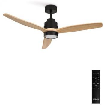 Ventilador de Techo 40W Silencioso Ø132 cm con Luz, 6 Velocidades, Función Invierno/Verano, Motor DC Negro/Madera Natural - Wind Stylance