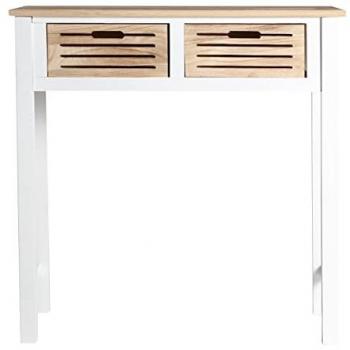 Consola Ceva de Madera de Paulownia Blanco/Natural con 2 Cajones - 80x35x81 cm