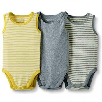 Moon and Back de Hanna Andersson - Pack de 3 bodis sin mangas de algodón orgánico para bebé, Amarillo, 0 messes