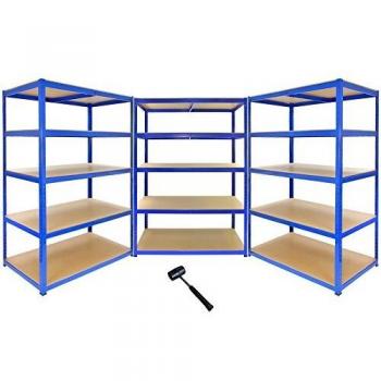 Monster Racking - 3 Estanterías T-Rax de Acero Sin Tornillos Azules 120cm x 60cm x 183cm