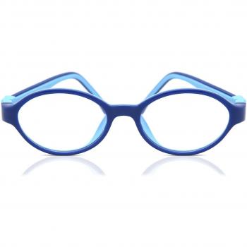 SmartBuy Kids Oval Full Rim Plastic Prescription Glasses - Blue - Size 44 - Blue Light Block Available - Free Lenses