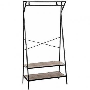 Perchero Recibidor Jano en Negro y Roble 80x160 cm - Mueble de entrada de madera y metal negro con madera clara, dimensiones 80x160x39 cm, armario con 2 baldas en color