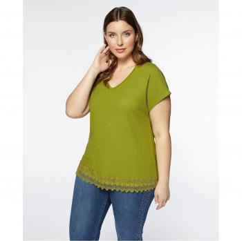 Camiseta de mujer en dos tejidos con encaje de macramé