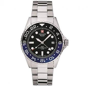Reloj de buceo analógico para hombre Swiss Alpine Military GMT 7052.1132, 42mm, acero inoxidable, 10ATM