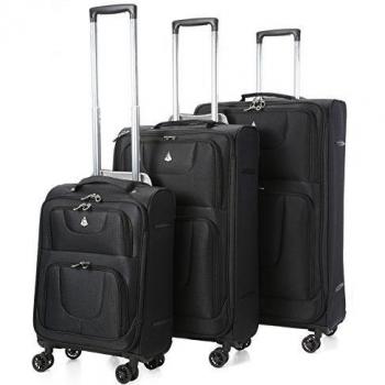 Aerolite Juego de 3 equipaje maleta ligera con 8 ruedas, Negro