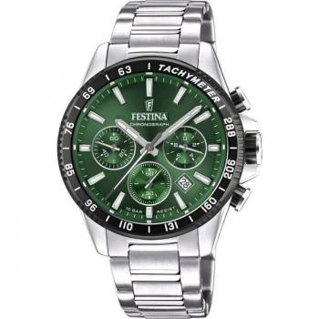 Reloj Festina Timeless Chronograph F20560/4 para Hombre con Esfera Verde y Pulsera de Acero Plateado