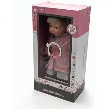 Tachan - Muñeca con Cuerpo Blando de 40 cm, Vestida con Abrigo y Vestido Rosas y 12 Sonidos Diferentes