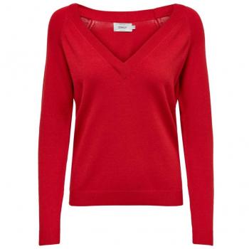 Only Onllaura L/s V-Neck Pullover CC Knt, suéter para Mujer, Rojo Mars Red, 42