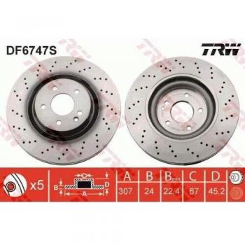 Discos de freno TRW DF6747S para BMW X1, Série 2, X2, Série 1 y MINI