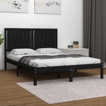 Cama de madera maciza de pino gris negro 140x200 cm