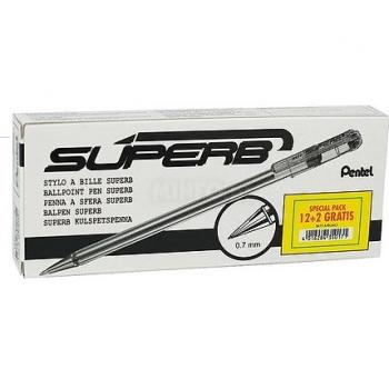 Bolígrafo Pentel BK77 Superb punta fina 0,7 mm negro value-pack 12 + 2 unidades de regalo