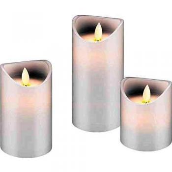 Set de 3 Velas LED de Cera Real con Efecto Llama Realista, Tamaños: 7.5cm, 12.5cm y 15cm