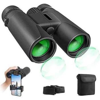 Prismáticos Profesionales, 12x42 HD Prismaticos Vision Nocturna Débil con Adaptador de Teléfono, Prismas BaK4 y FMC, Ideales para Observación de Aves, Caza, Senderismo, Astronomía y Camping