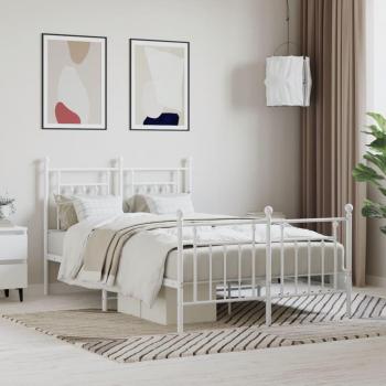 vidaXL Metal Bed Frame without Mattress with Footboard White 135x190cm