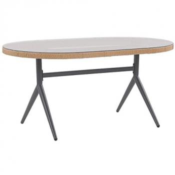 Mesa de Comedor Exterior Rectangular de Rattan Sintético y Vidrio para 6 Personas 160 x 94 cm Aliano