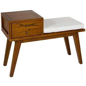 BigBuy Home Banco (95 x 40 x 67 cm) Nogal 2 Cajones, Talla Unica