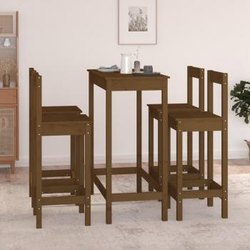 Set de bar 5 piezas madera maciza de pino marrón miel