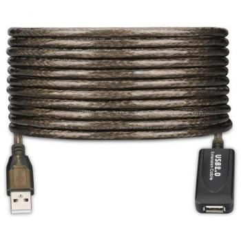Ewent EW1024 Cable de Extensión USB 2.0 Activo, Conector Tipo A Macho a Hembra, Longitud 25 Metros, Color Negro