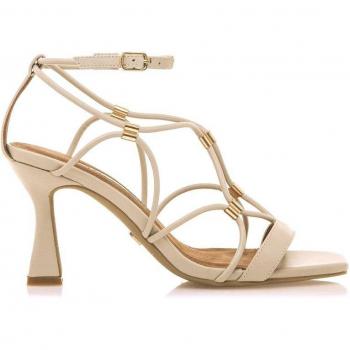 Sandalias de tacón Mariamare 68442 beige con cierre de cordones y puntera cuadrada