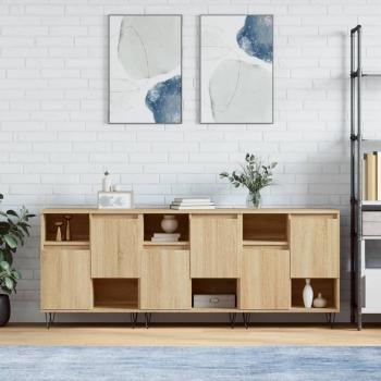 Aparador de Madera Contrachapada VidaXL, 3 Piezas, Color Roble Sonoma, Mueble de Almacenaje Moderno para Salón, Armarios con Puertas y Cajón