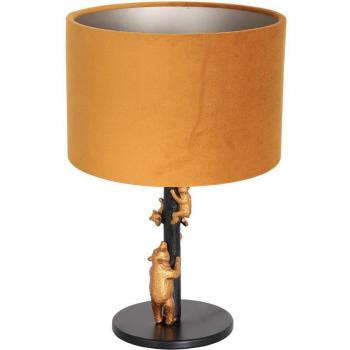 Lámpara de mesa Animaux E27, metal y terciopelo, negro y oro, 200mm