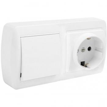 Base Schuko Bipolar con TT Lateral, Doble Conmutador e Obturador 148x72x42mm 10AX 250V Serie Mural Solera MUR36U