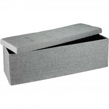 Relaxdays Banco Asiento Plegable Almacenamiento Lino, Gris 38x114x38 cm