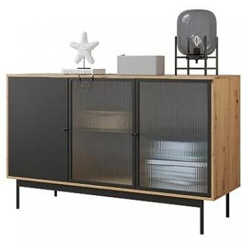Vitrina Comfivo D112, Con puertas, Negro, 90x148x48cm