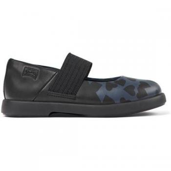 Merceditas de niña Camper K800550-003 TWS negras en piel con detalles de corazones