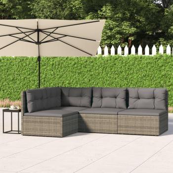 4 Piece Grey Poly Rattan Garden Lounge Set with Cushions