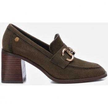 Mocasines de mujer de piel en color kaki con detalle trenzado