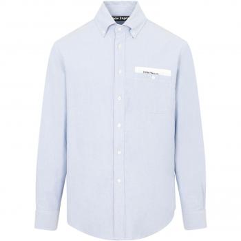 Palm Angels Men's Button-Down Collar Cotton Shirt in Light Blue | Size 46 | PMGE012E23FAB001 Color 4010