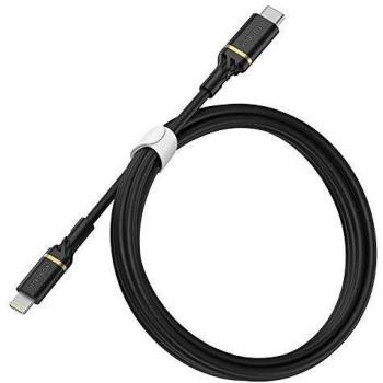 Cable Reforzado USB-C a Lightning OtterBox 2M, Certificado MFi, Carga Rápida, Ultra Resistente y Testado para Doblados y Torsiones, Negro