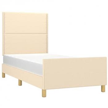 Estructura de cama con cabecero acolchado tapizado de tela color crema 80x200 cm