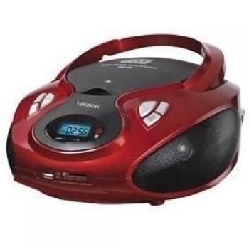 Lauson CP429, Radio Boombox FM/AM, CD Portátil, con USB, Lector de tarjetas SD, Rojo