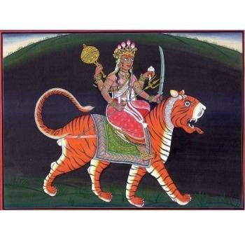 Sinha-vahini Durga - agua Color pintura sobre papel - Artista: Kailash Raj